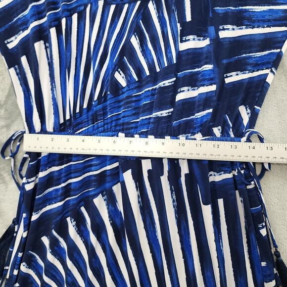 Calvin Klein Dress Womens 8 Blue Cold Shoulder Tassel Tie Waist Stretch Jersey - Picture 8 of 10
